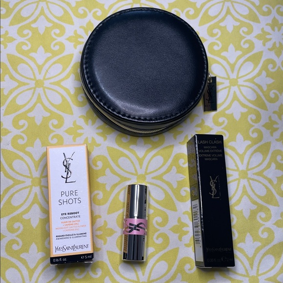 Yves Saint Laurent Black Zip Pouch Charm Essential Set, Lipstick, serum, mascara - Picture 16 of 16